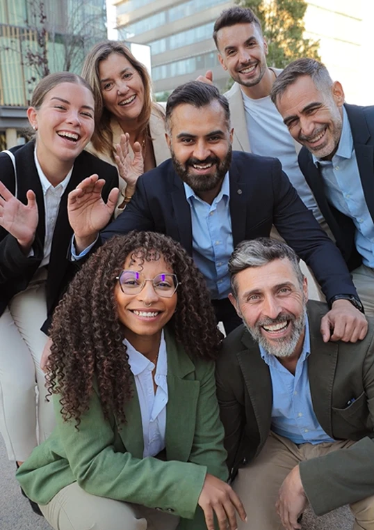 A group practice team together outside their office